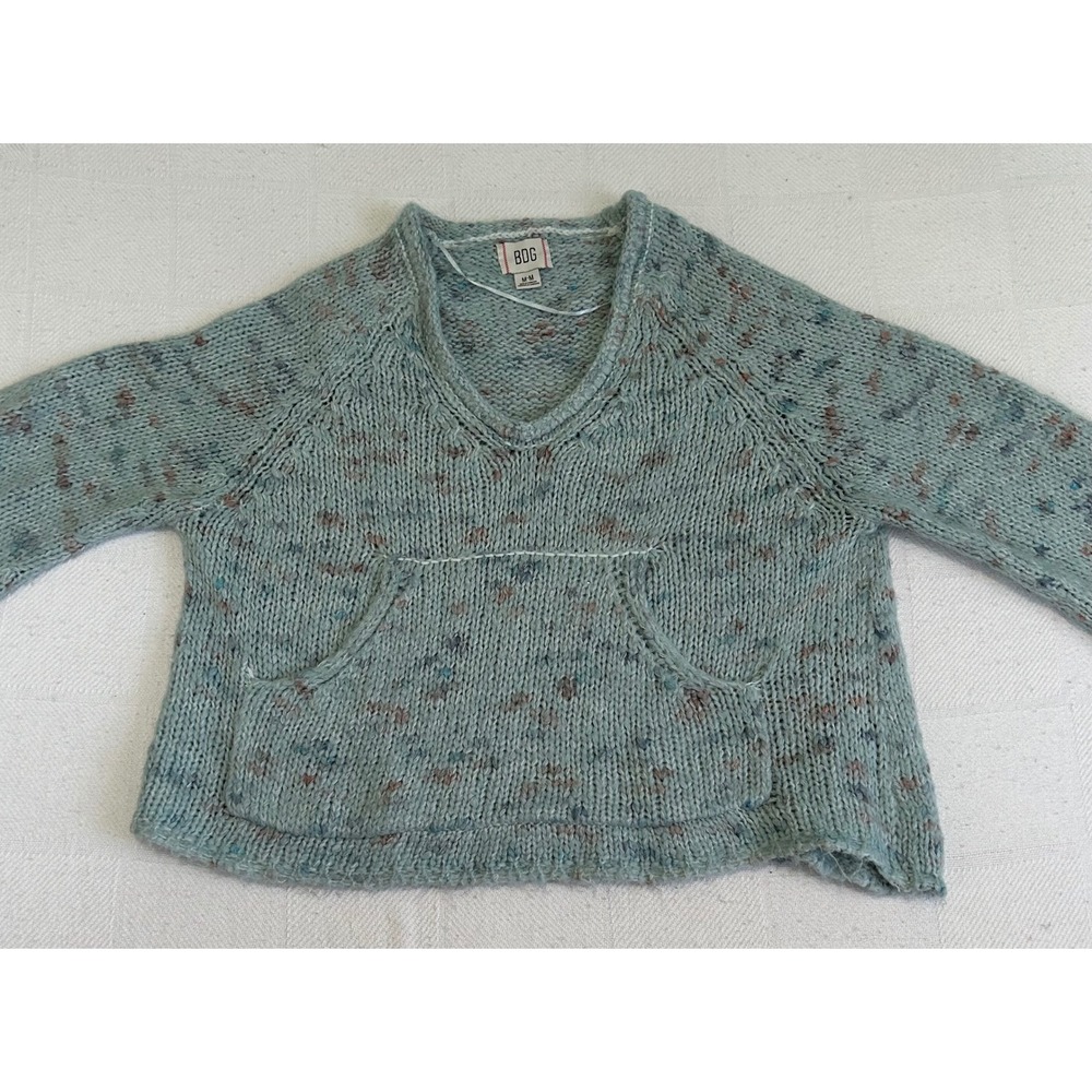 BDG Urban Outfitters Chunky Cozy V-Neck Sweater Aqua flecked cabin cute Pocket M